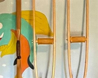 ARCHERY BOW, WOODEN CRUTCHES