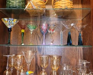 Bar items: Longaberger wine baskets, fun stemware and sets