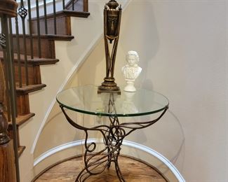 Unique Copper Sculptural Side table with antique lamp
