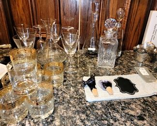 Full bar set up, stemware, tools, stoppers, decanters