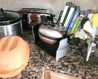Clay pot cooking, crock pot, large toaster, waffle maker