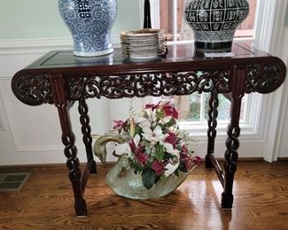 Carved rosewood entry table