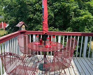 Red wrought iron patio set