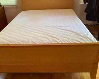 Solid oak queen sleigh bed with mattress and box springs 