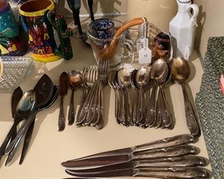 Vintage flatware, one of 2 sets, other not vintage. 