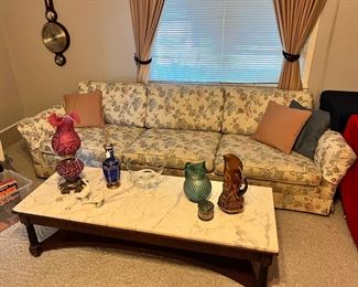 Beautiful Floral Couch & Marble Top Coffee Table