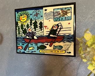Pat Custer Denison canoeing motif tile 