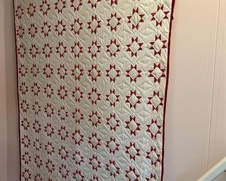 GORGEOUS Red and White Star Vintage Quilt