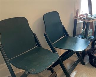 Green vintage folding collapsible wooden chairs set of 4