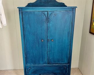 Vintage Blue Painted Wood Wardrobe 