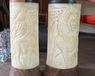 Bone hand carved salt & pepper