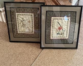 Vintage Chinese silk embroidered panel