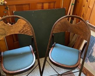 2 Vintage folding chairs and matching card table