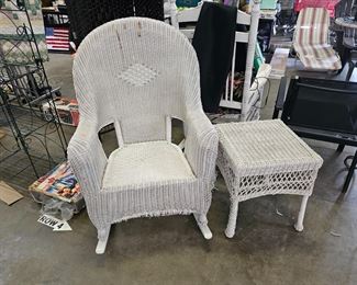 WICKER ROCKER AND SIDE TABLE