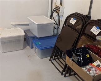 Folding chairs, storage containers 