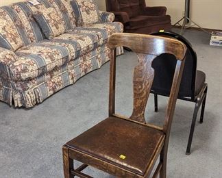 Fiddle back leather chair, furniture 