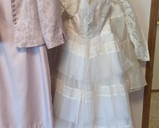 Vintage wedding gown, crinoline, veil and shoulder jacket