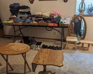 Clothing, occasional tables 