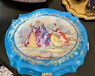 Sevres large casket jewelry box with painted flowers inside 