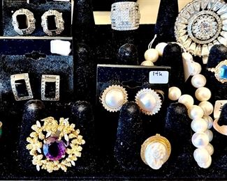 Pearls, 14k gold, sterling and narcasite, sterling and turquoise. 