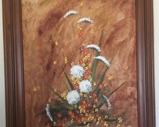 Flowers dance on dainty stems in this colorful painting. 