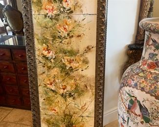 Floral original art framed in Gold finish wood 