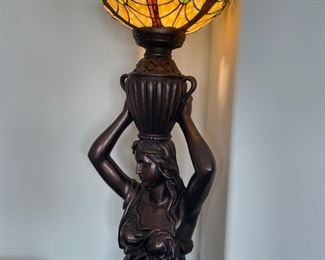 Bronze finish statues with Tiffany glass Shades 