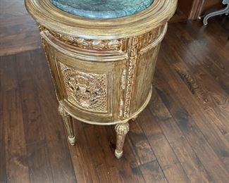 Gold finish Wood Side table with marble top 