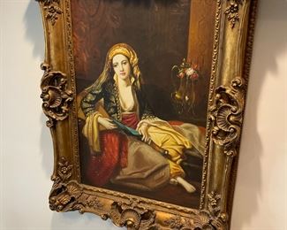 Original Oil on Canvas painting of the woman playing an instrument 