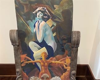 Original oil on canvas painting on iron easel frame 