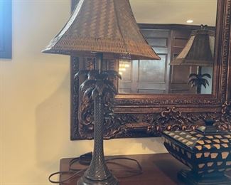 Table lamp in rustic metal frame 