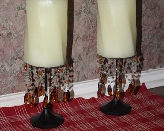 Pair Of Candles With Dangling Beaded Vintage Holders