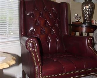 Vintage Burgundy Leather Wingback Chair