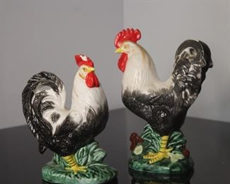 White And Black Antique Rooster Figurines