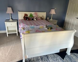 Pottery Barn Kids bed, end tables and lamps