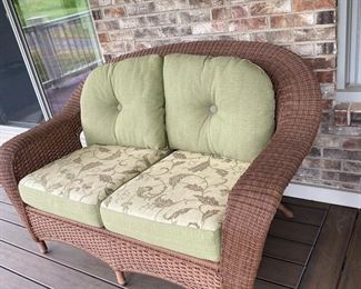 Rattan Woven Outdoor set, darker rattan love seat only with lime green cushion&nbsp;