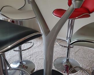 High-boy Glass Pub Set with 4 adjustable  Stools Contemporary 