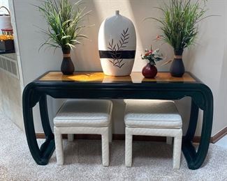 Henredon Furniture Hunter Green & Walnut Asian Chinoiserie 58" Accent Console / Sofa Table 