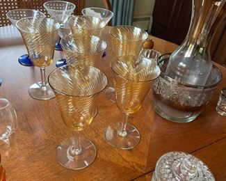 Vintage glassware and serving pieces, barware 