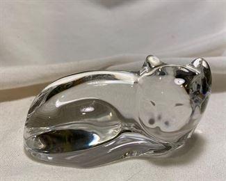 Val St. Lambert signed DeSousa French Crystal Cat