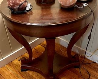 Beautiful Milling Road by Baker Round End Table with with Four Legs and Base