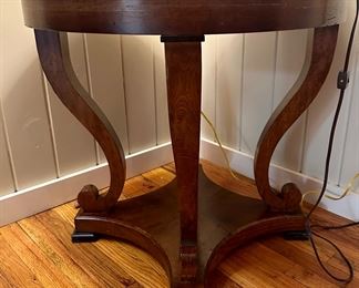 Beautiful Milling Road by Baker Round End Table with with Four Legs and Base