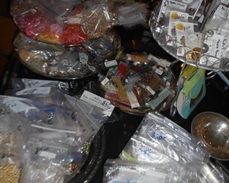 Table full of Bags & Bags of Beads and Jewelry Making Notions!