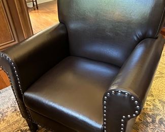 2 black leather arm chairs by Nobel House Home