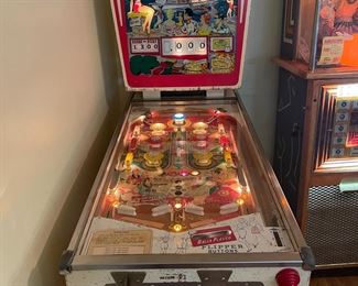 1961 Gottlieb Showboat pinball machine with keys. Chicago company. No plastics, no slingshots like the newer models in the 70s. Classy machine, great colors, works great, has balls! (correction from initial posting)