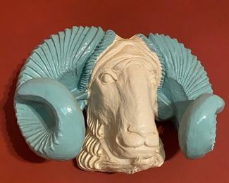 W4 - $30 painted terra cotta rams head. Measures 15" wide x 12" tall x 6" deep. 