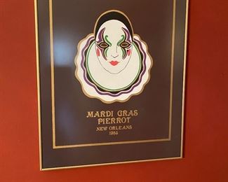 W25 - $125. Mardi Gras Pierrot New Orleans 1986. Framed measures 18.25" x 24". Silkscreen poster signed KAM.