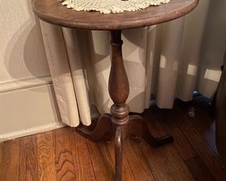 F12 - $15. Wooden plant stand 12.5" across x 21". 