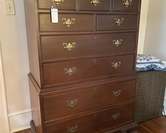 F14 - $150. Solid wood chest of drawers. Measures 39" wide x 21" deep x 54.5" tall. 