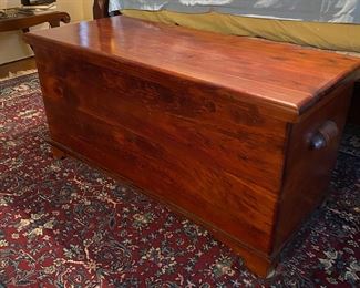 F15 - $40 trunk. Measures 46" long x 20" deep x 22.5" tall. Solid wood. 